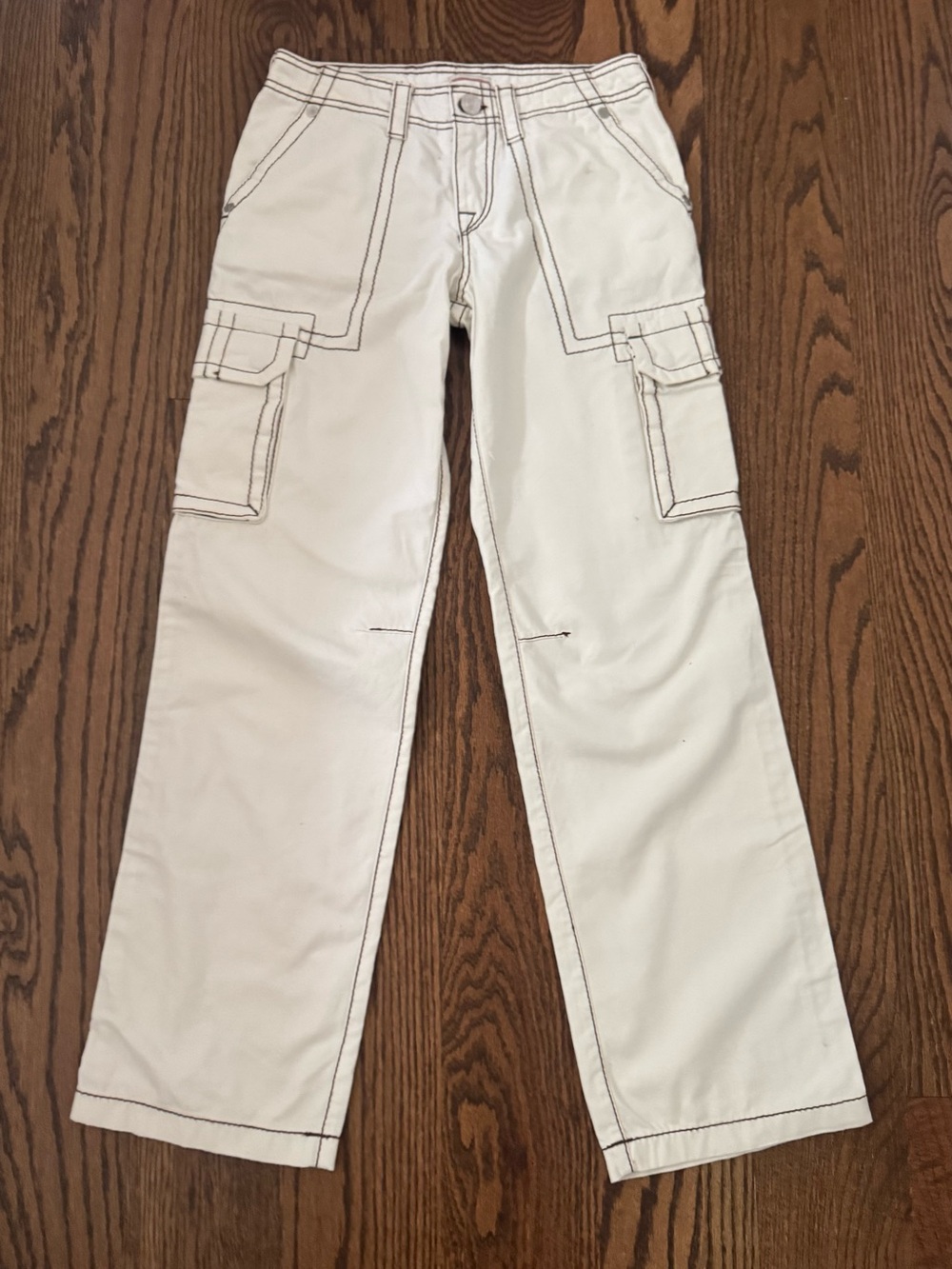 True Religion Off-White Jeans with Brown Stitching